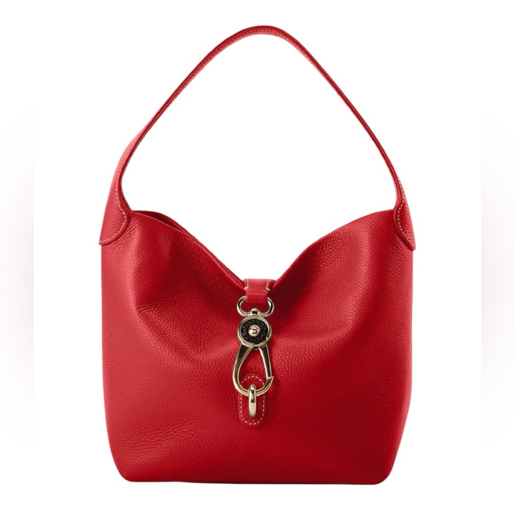 Lucca Leather Logo Lock Hobo Shoulder Bag in Red